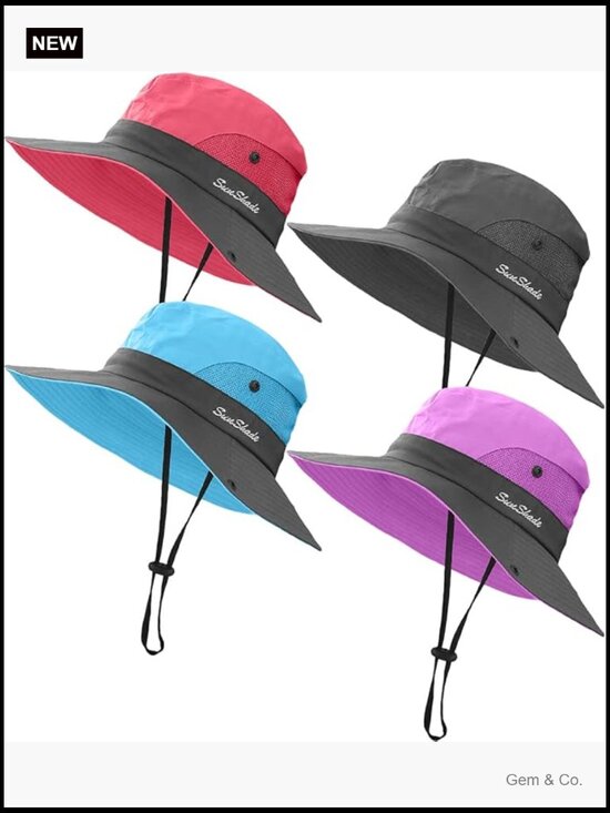 4 Pack Women\'s Ponytail Sun Hat UV Protection Foldable Mesh Wide Brim Beach main image 7